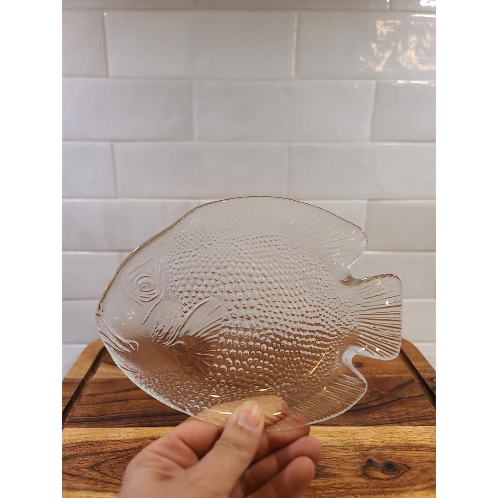 VTG Arcoroc France Tempered Glass Fish Shaped Small Plate 6.5” Long Pressed Glas